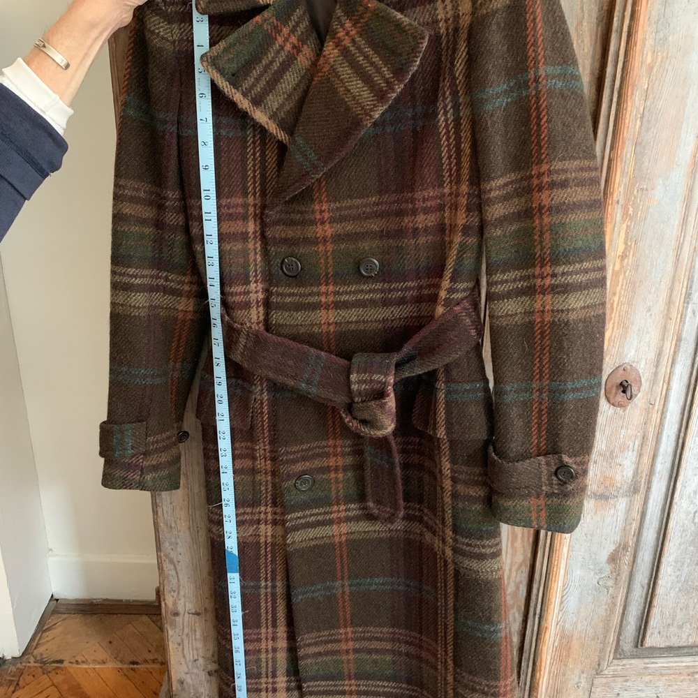 Ralph Lauren Dark Brown Plaid Double Breasted Coat - Picture 13 of 13